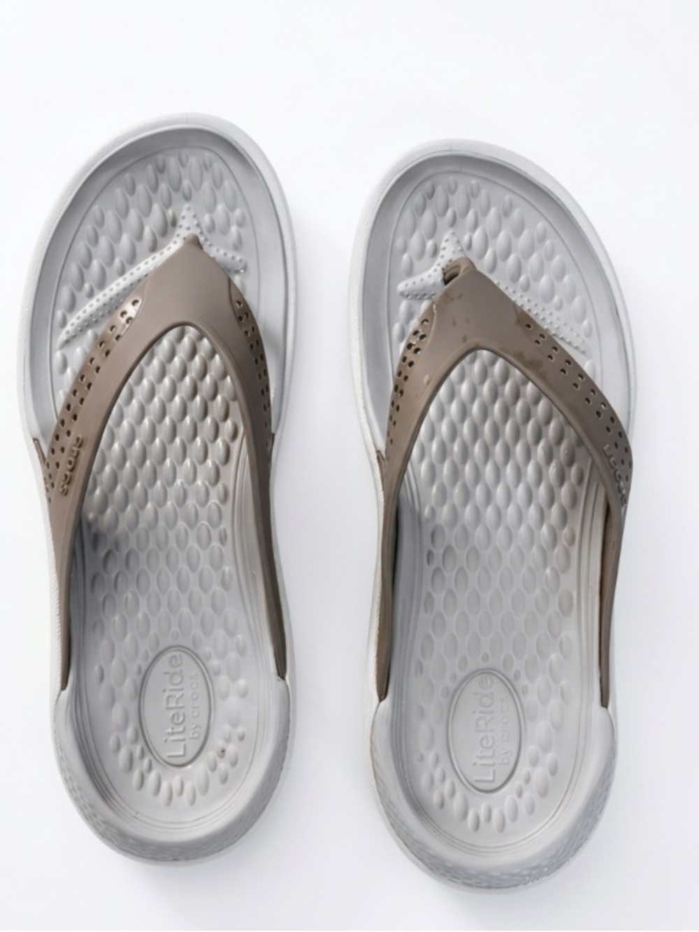 Crocs LiteRide Women's Gray/White Thong Slip-On Casual Sandals